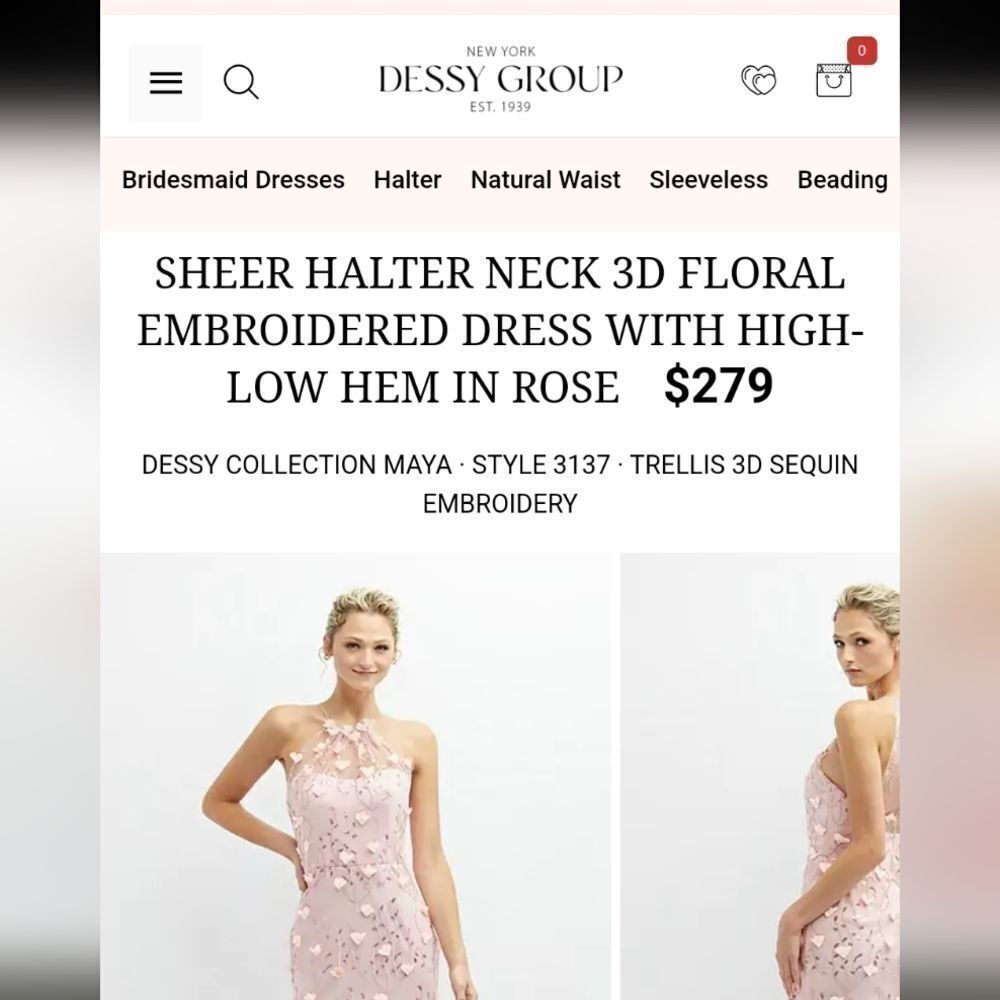 NWT Dessy Collection 3D Embroidery Floral Mermaid Gown Light Pink Tulle 14 - Picture 10 of 12